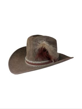 Vintage Lanning Corduroy Cowboy Hat With Sherpa And Feather Detail | Size Medium
